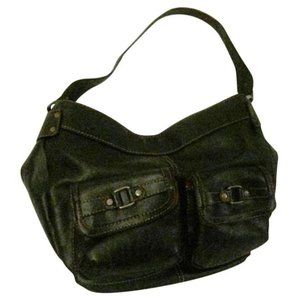 *Emilie M Black Faux Leather Red Lined Satchel